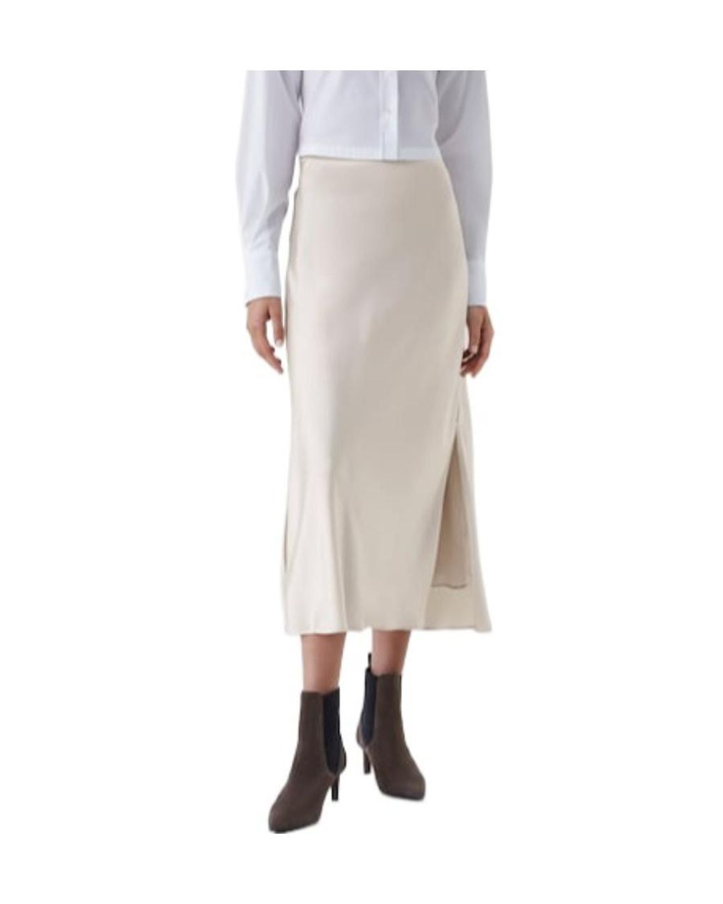 Brunello Cucinelli White Satin Midi Skirt
