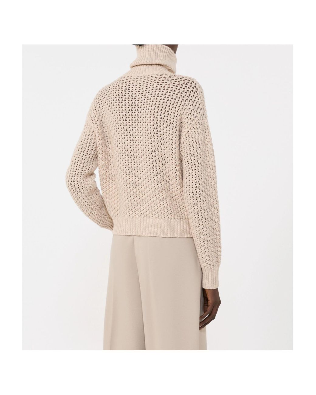 Max Mara Natural Tequila Open-Knit Zip Detailed Jumper