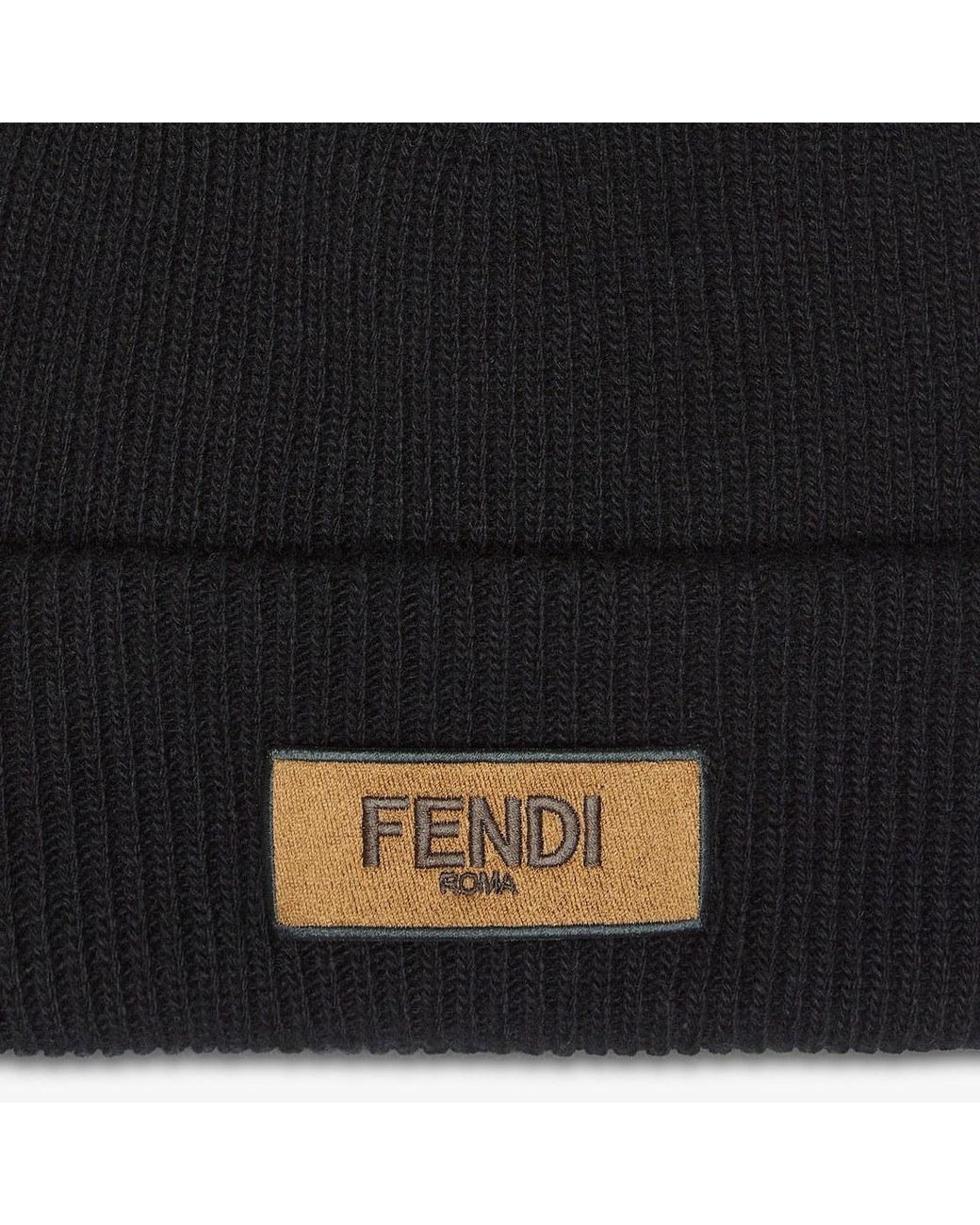 Fendi Black Logo Patch Beanie for men