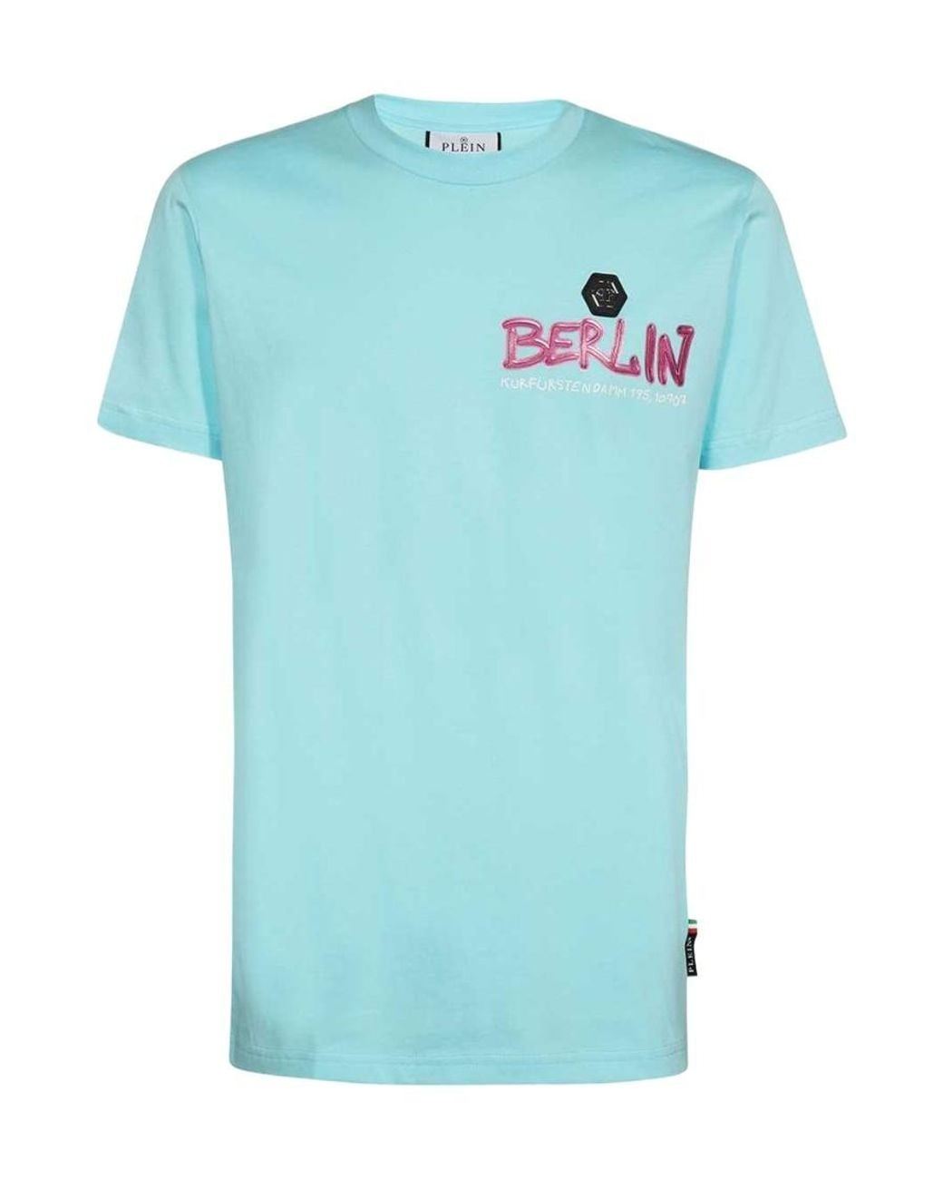 Philipp Plein Blue T-Shirt With Round Neck And Short Sleeves for men