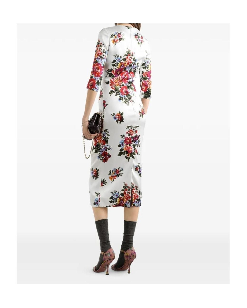 Dolce & Gabbana White Floral Printed Midi Dress