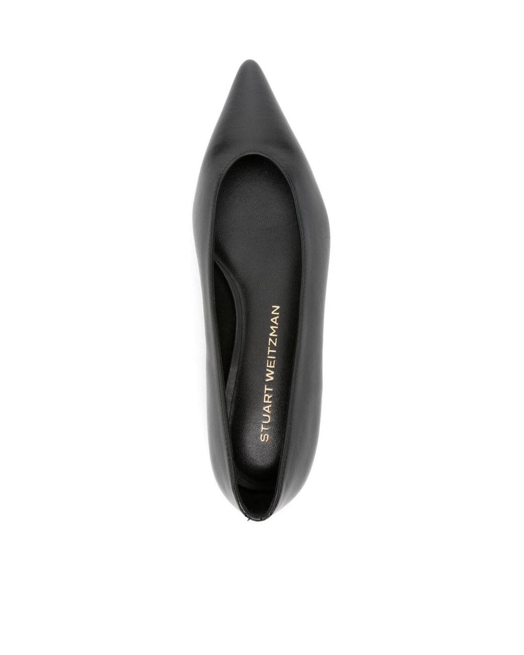 Stuart Weitzman Black Pointed-Toe Leather Ballerinas