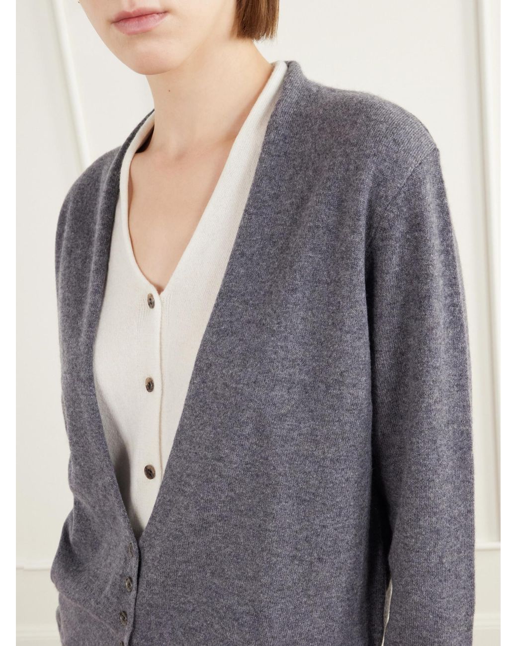 Lisa Yang Blue Two-Tone Layered Cashmere Cardigan