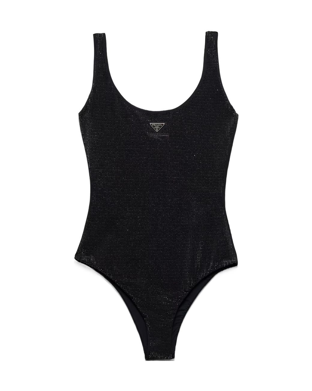 Prada Black Jersey One-Piece Swimsuit With Rhinestones