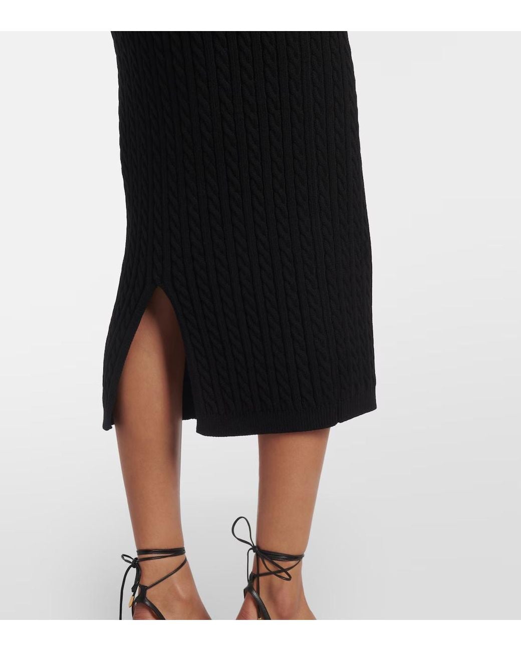 Alessandra Rich Black Cable-Knit Cotton Midi Skirt