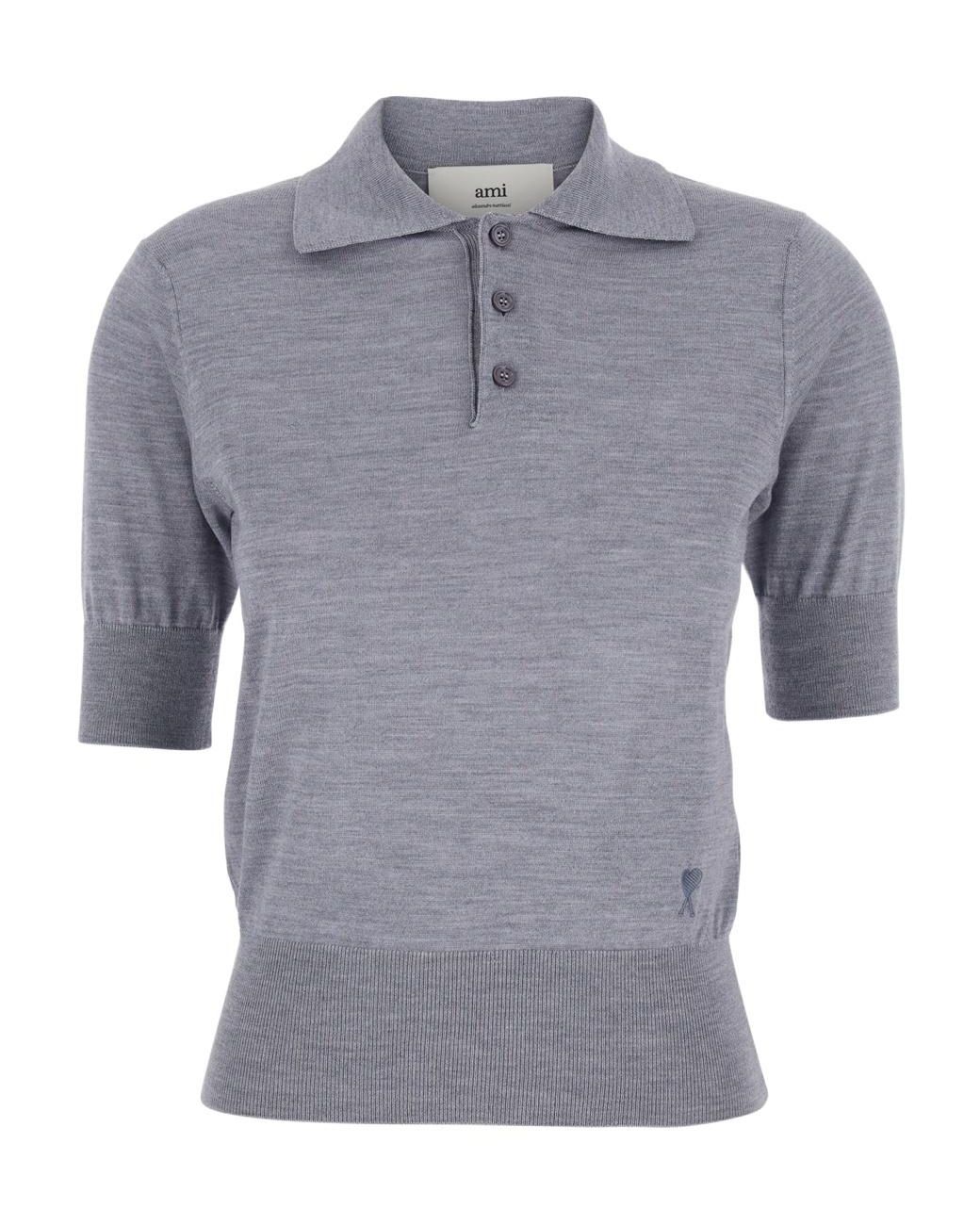 AMI Gray Short-Sleeve Polo Top