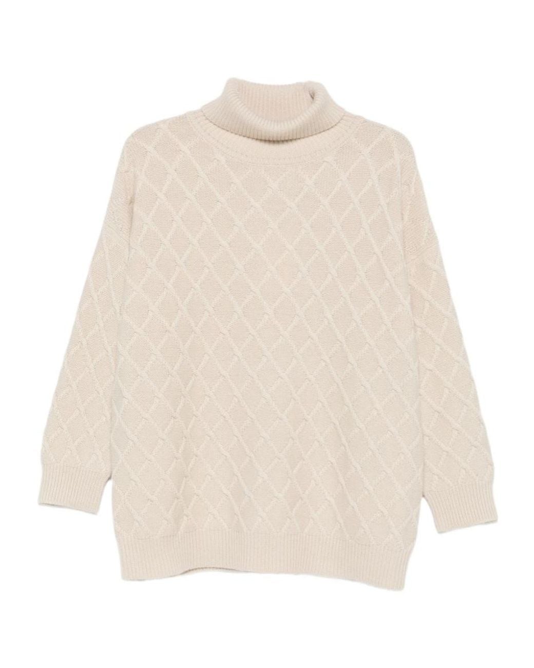 Max Mara Natural Oversized Diamond Wool And Cashmere Sweater