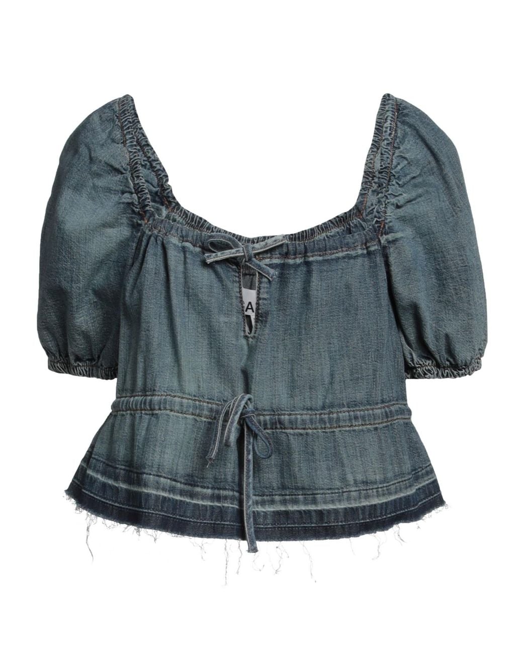 Ganni Gray Denim Short Sleeve Top