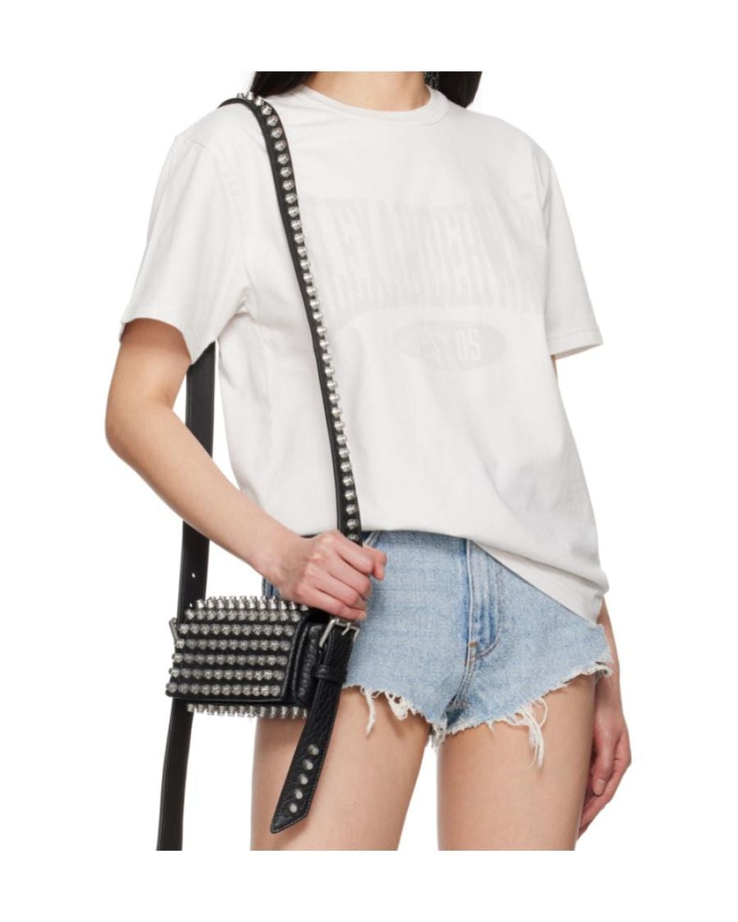 T By Alexander Wang White Alexander Wang Distressed Logo Printed Dirty Effect T-Shirt
