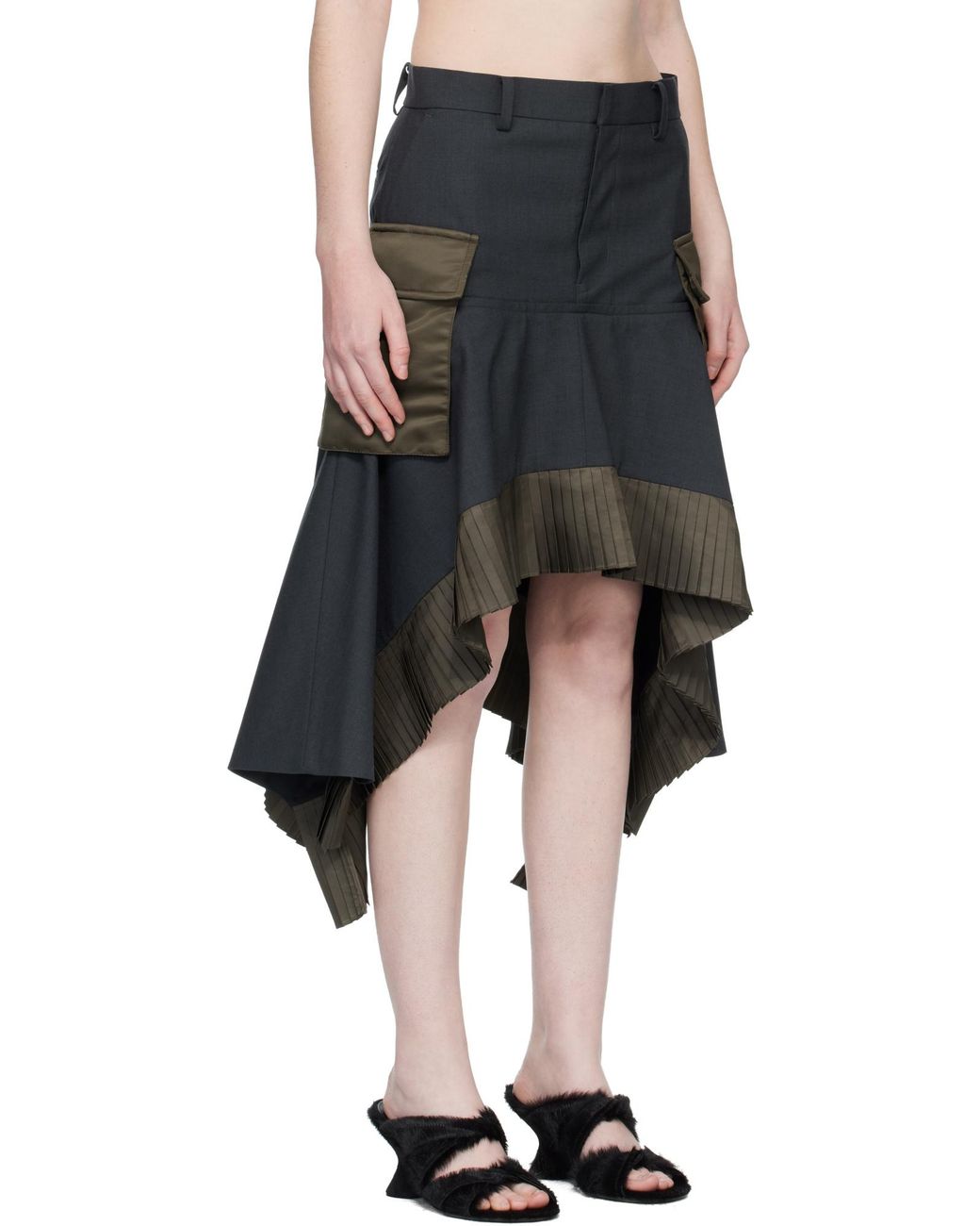 Sacai Gray Suiting X Twill Skirt