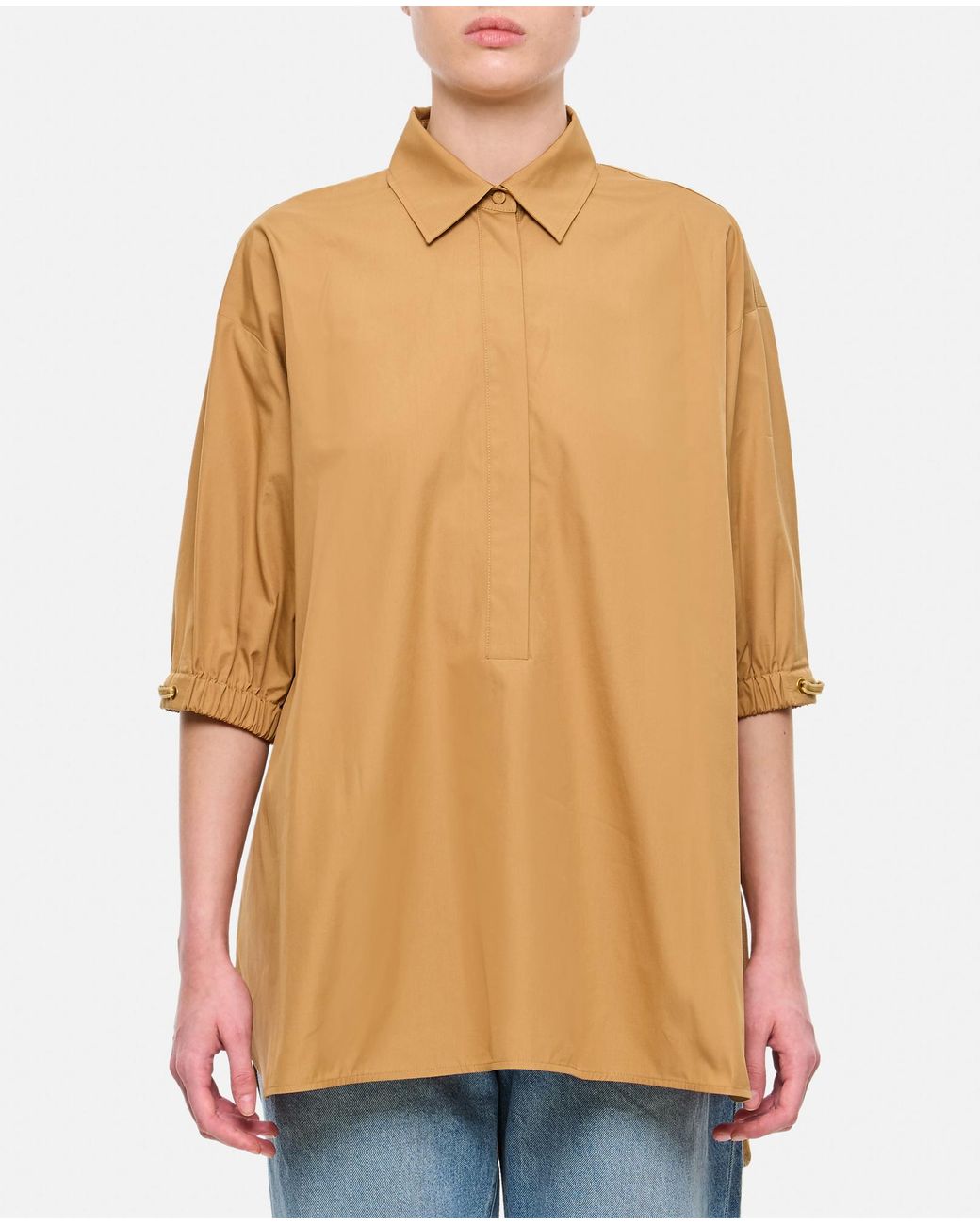 Max Mara Natural Teano Button-Up Long-Sleeved Top