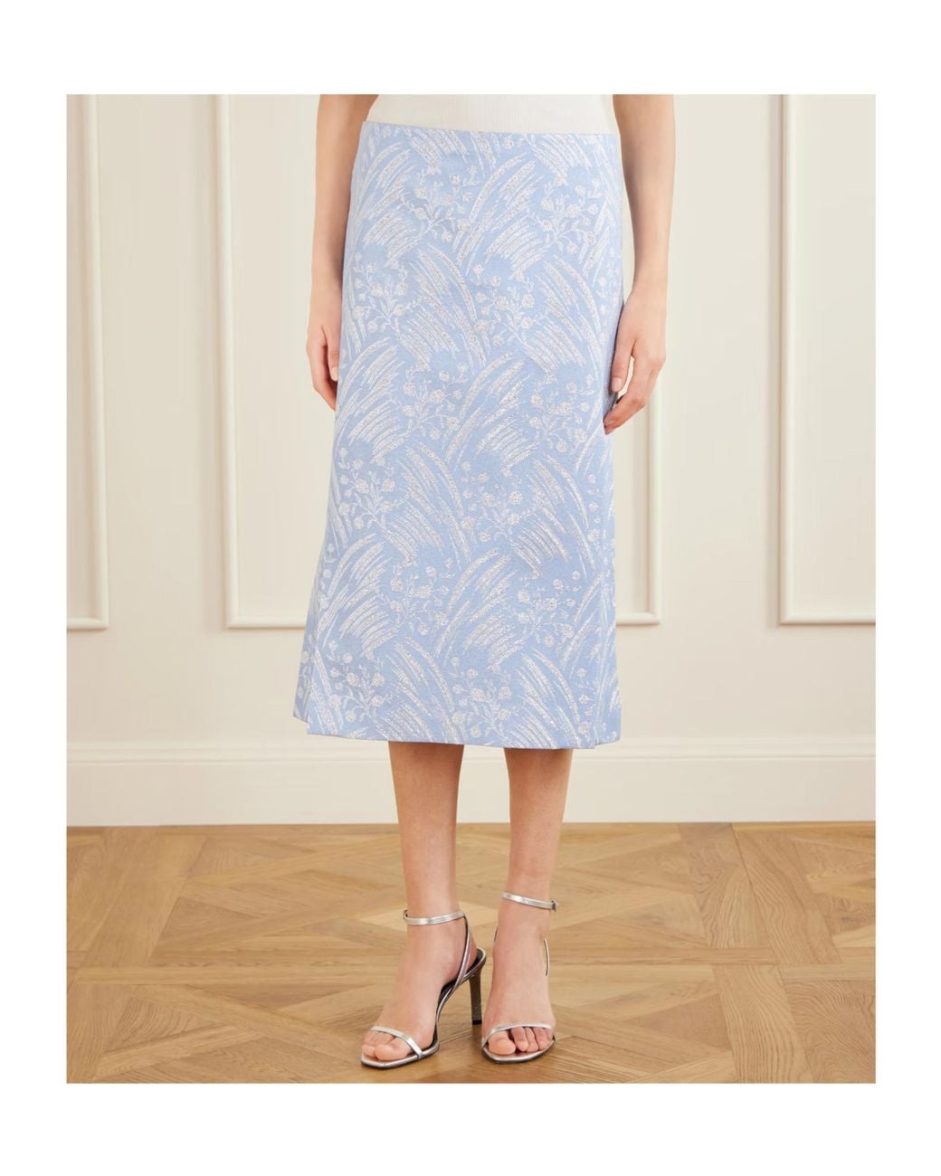 Tory Burch White Floral-Jacquard Metallic Skirt