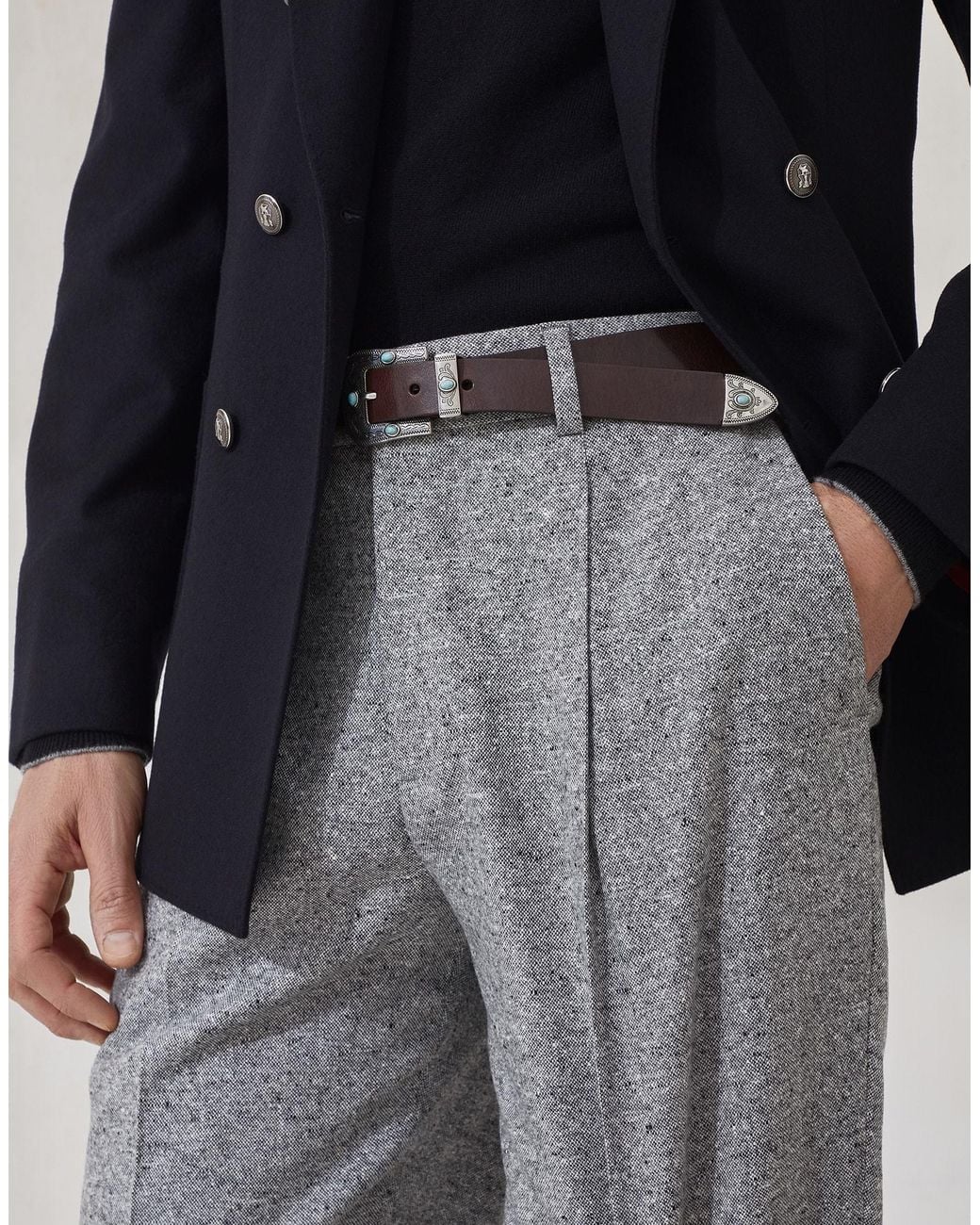 Brunello Cucinelli Black Pinces Detailed Pants for men
