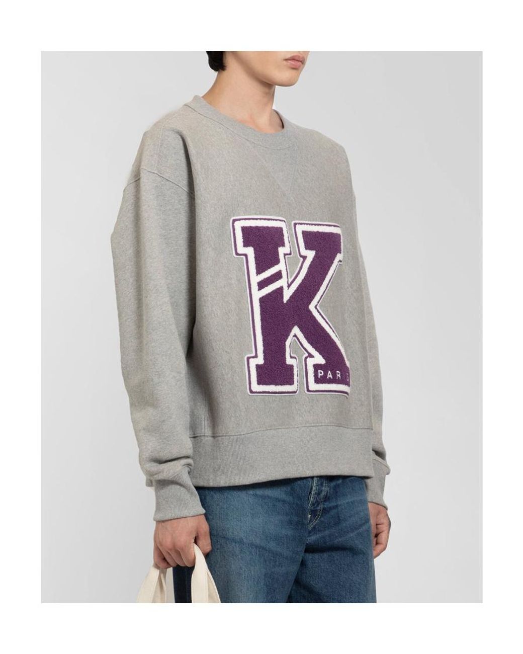 KENZO Gray Logo-Patch Detailed Crewneck Sweatshirt for men