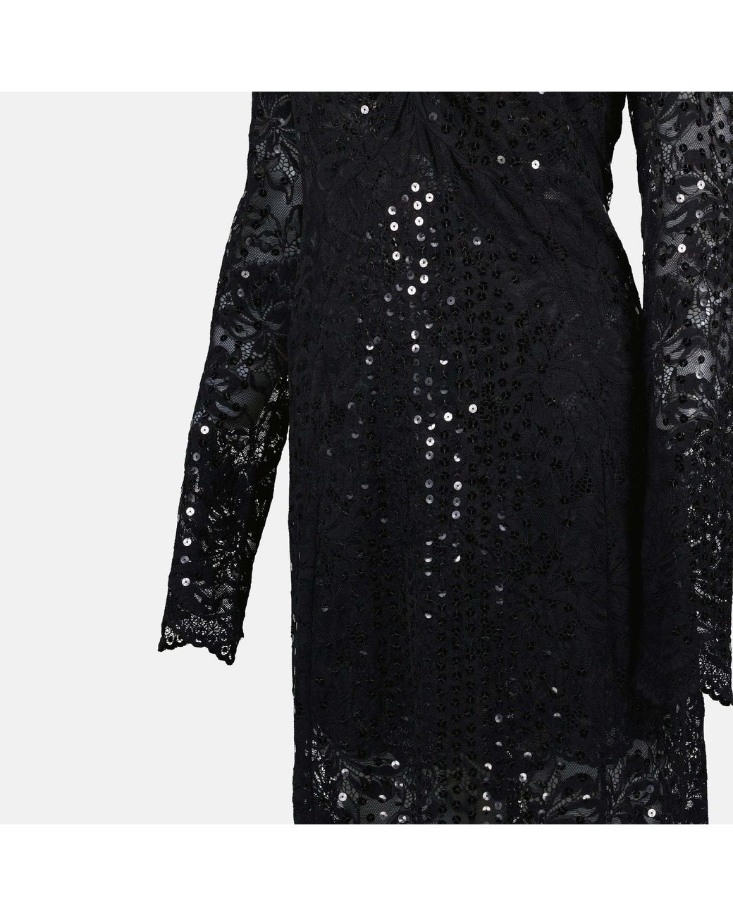 Rabanne Black Sequin-Embroidered Lace Long Dress