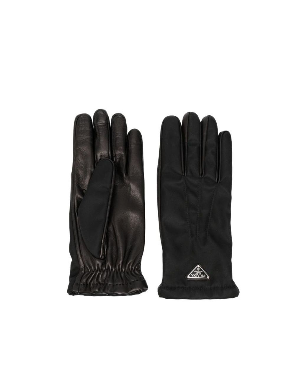 Prada Black Elasticated Cuff Panelled Gloves for men