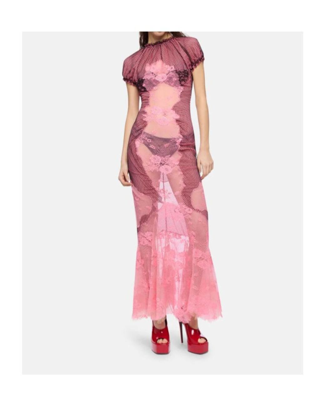 The Attico Pink The Lace Midi Dress