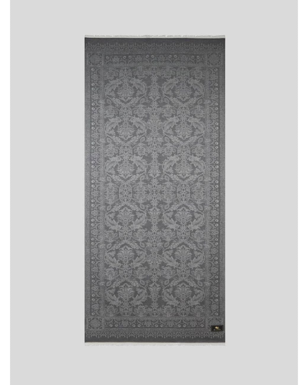 Etro Gray All-Over Patterned Frayed Edge Scarf for men