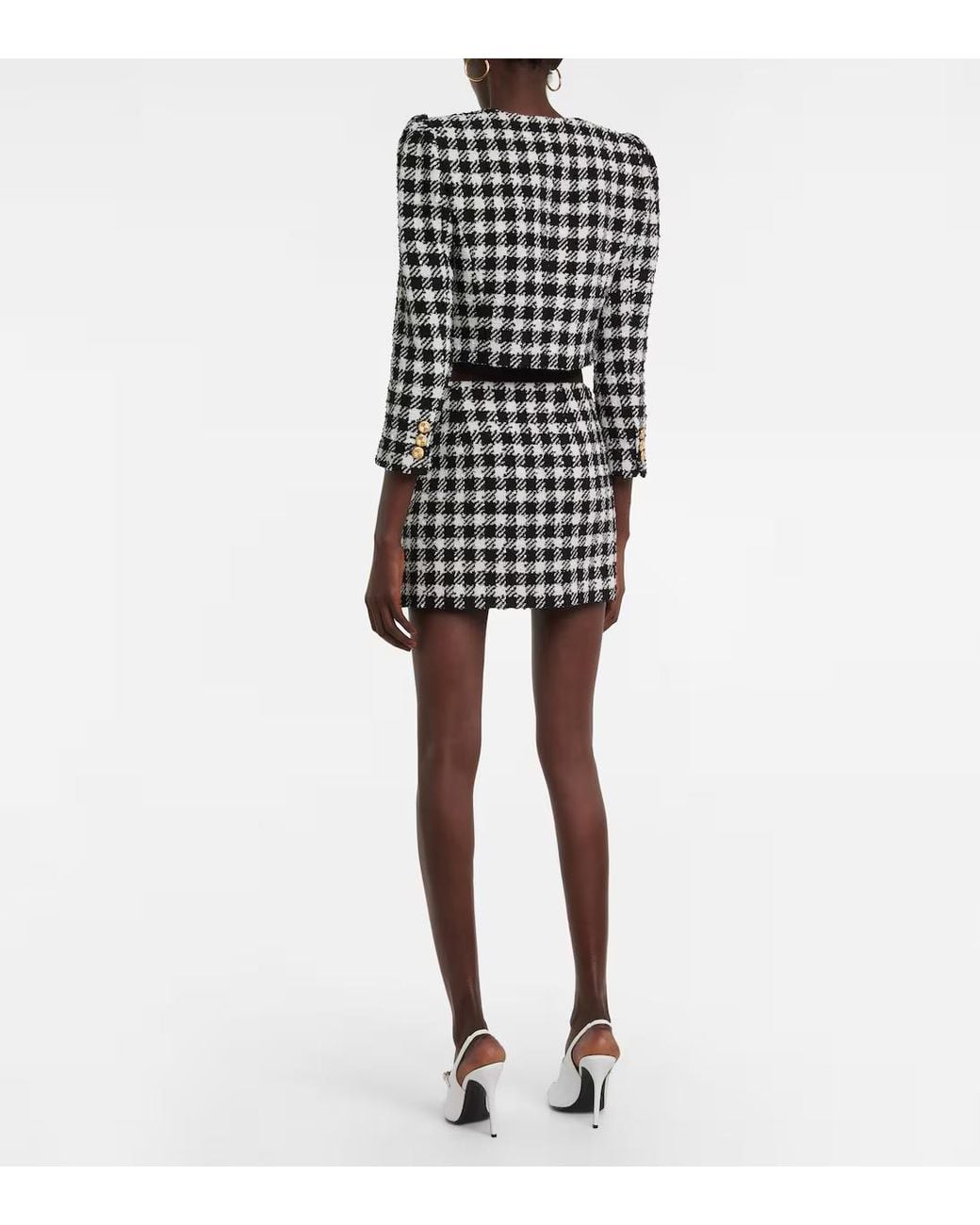 Alessandra Rich Black Checked Wool-Blend Bouclé Miniskirt