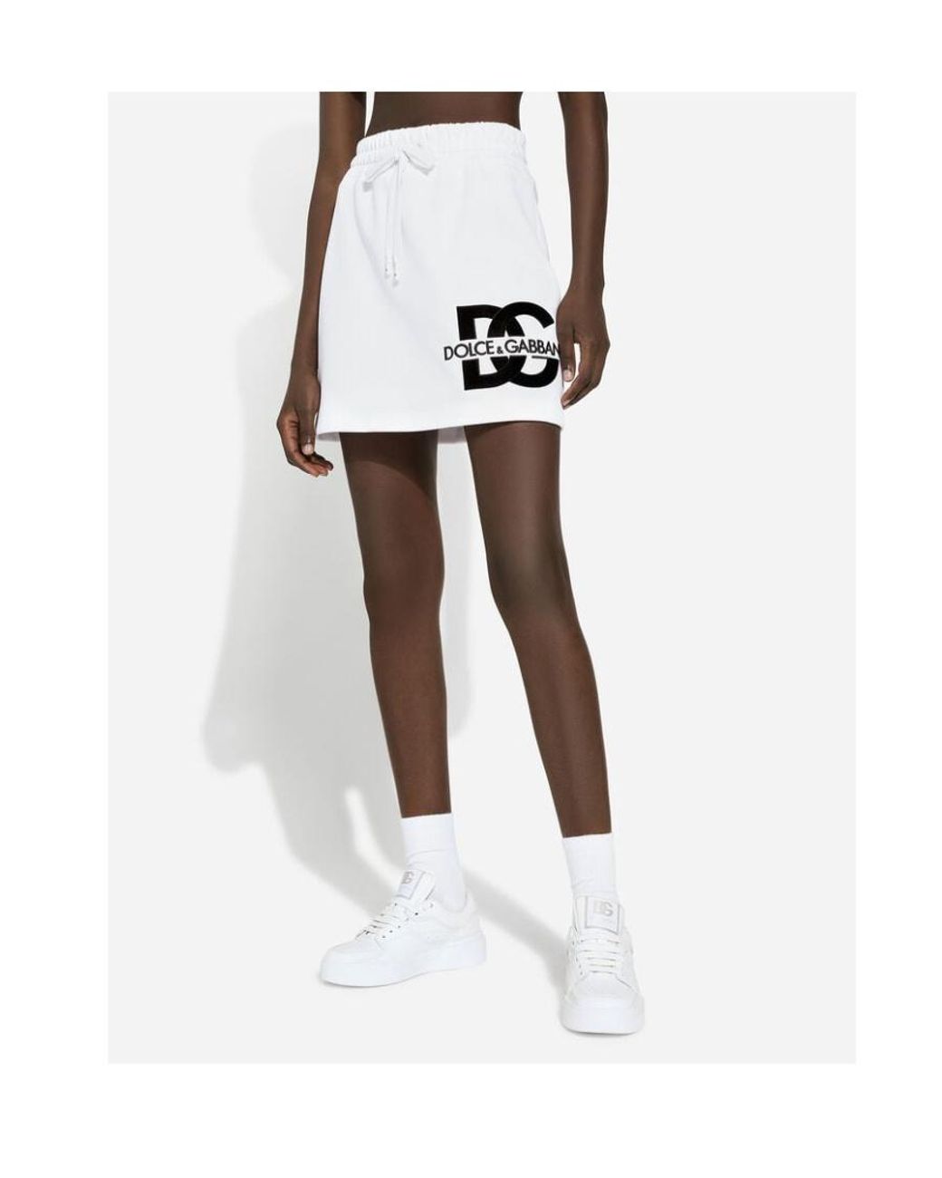 Dolce & Gabbana White Dg Logo Patch Jersey Mini Skirt