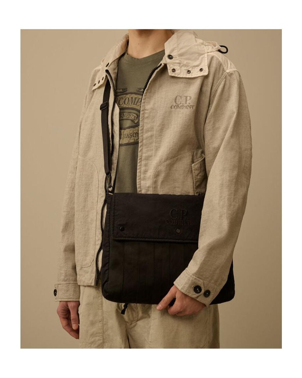 C P Company Black Logo Quilted Tote Bag for men