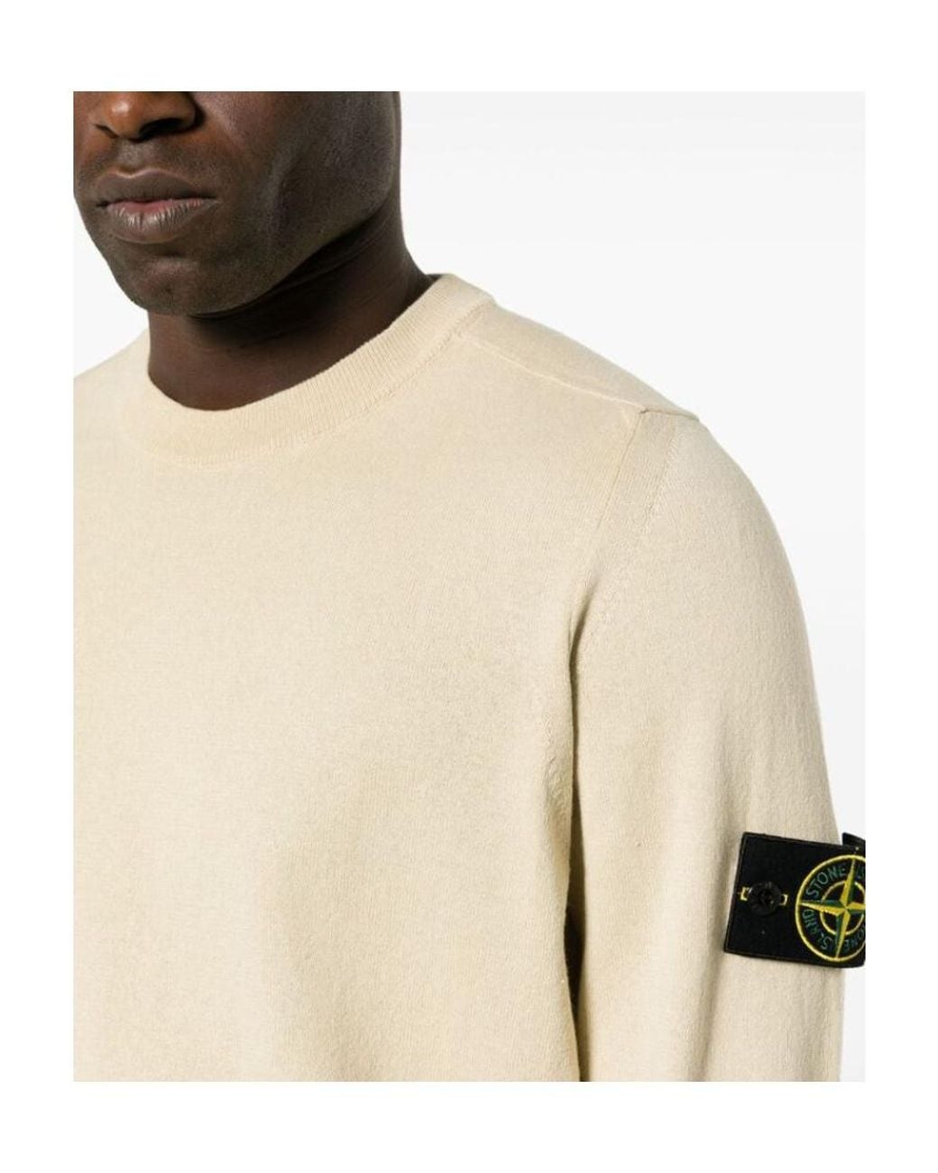 Stone Island White Compass Patch Crewneck Knitted Jumper for men