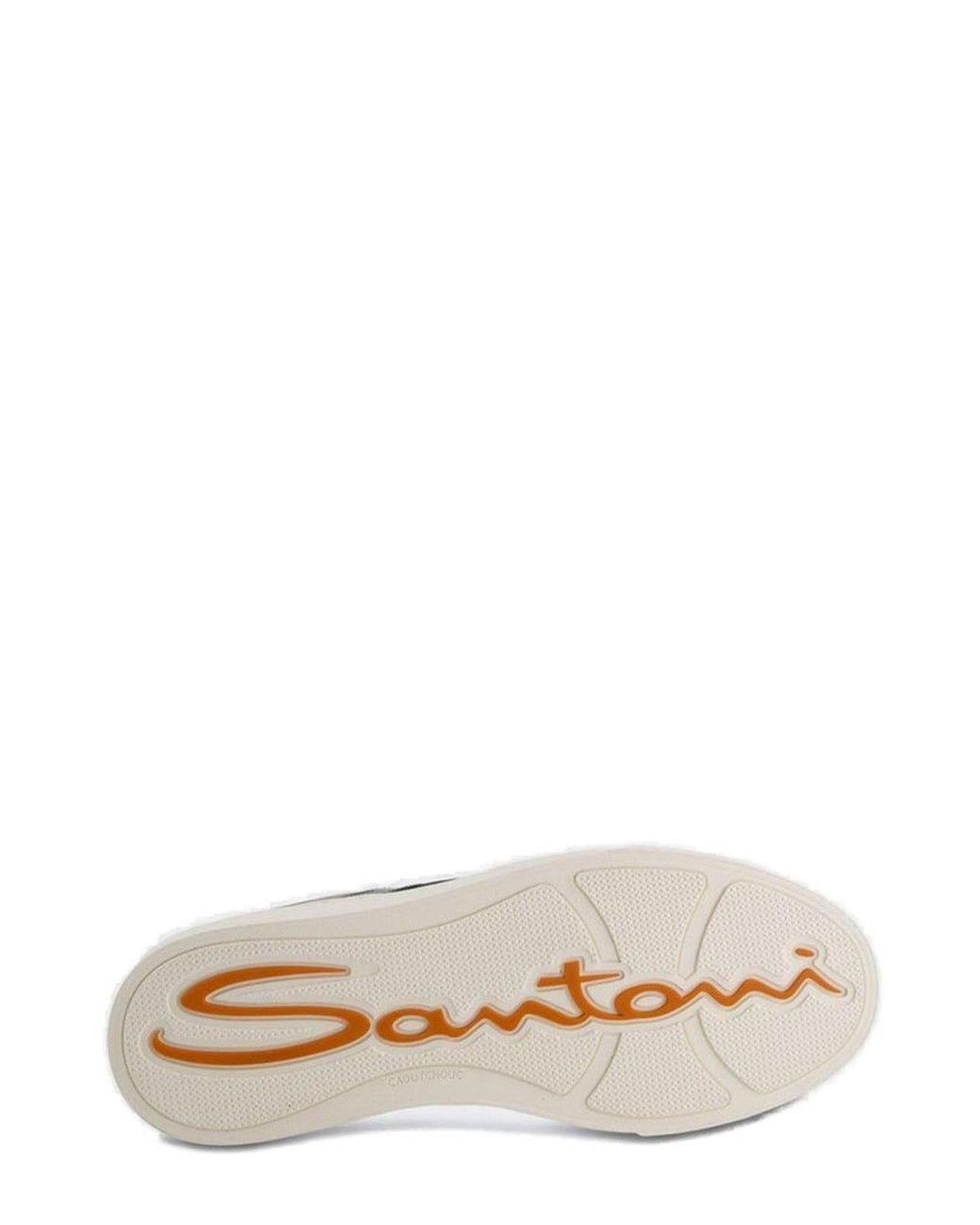 Santoni Brown Logo-Embossed Lace-Up Sneakers for men