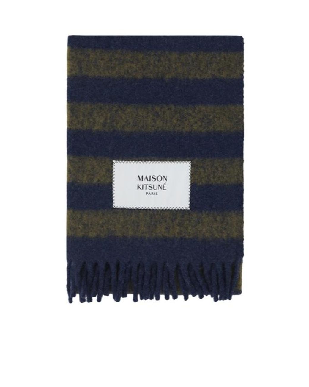 Maison Kitsuné Blue Maison Kitsuné Striped Fringed Knit Scarf for men
