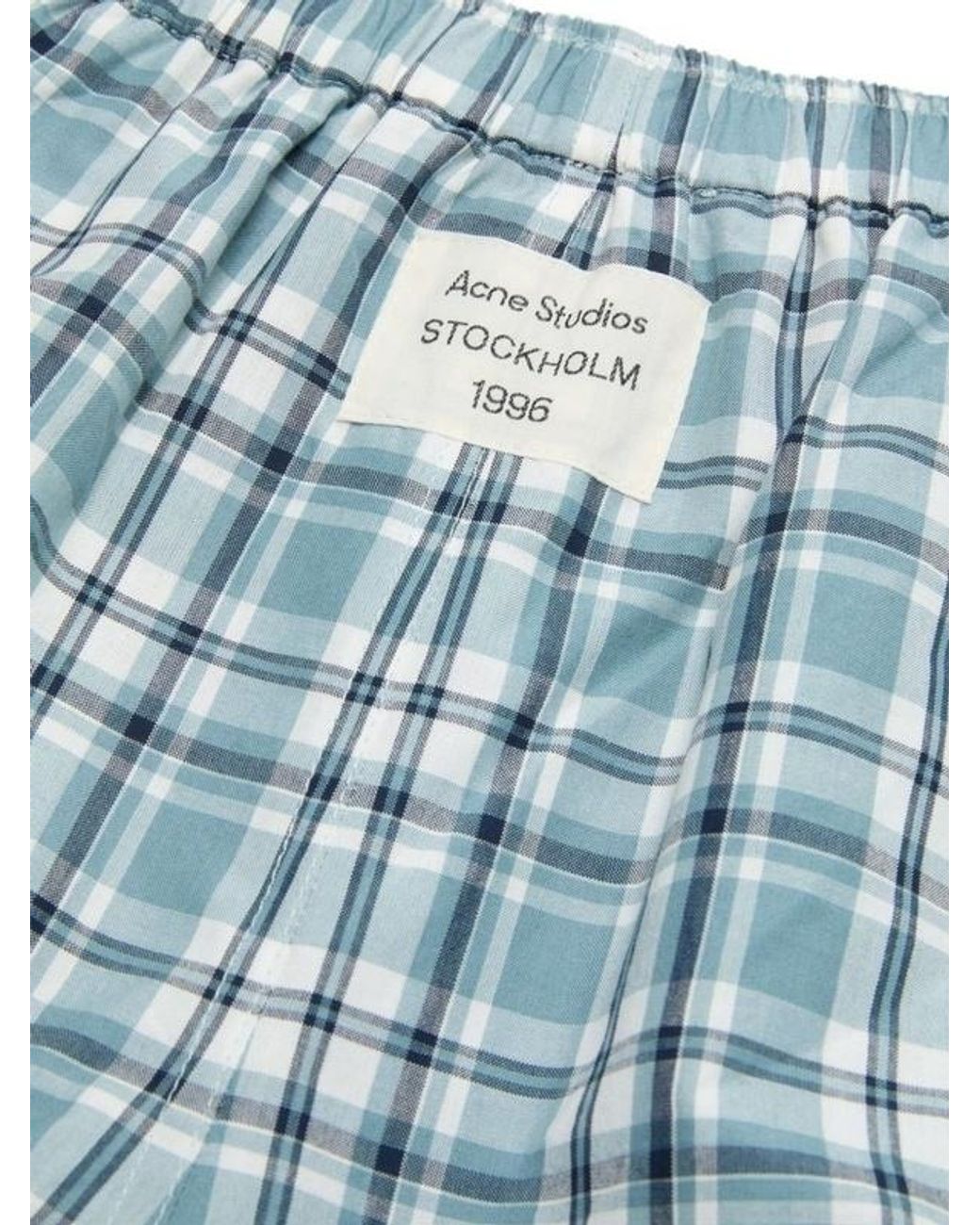 Acne Blue Check-Pattern Bubble Shorts