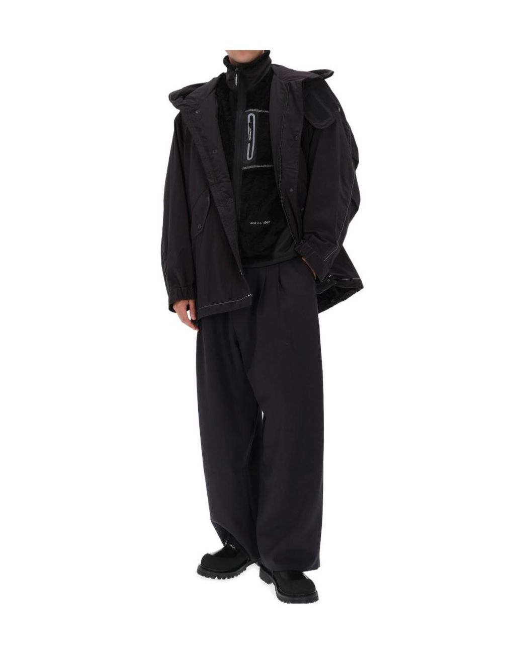 And Wander Black Reflective Stitching Hooded Casual Jacket for men