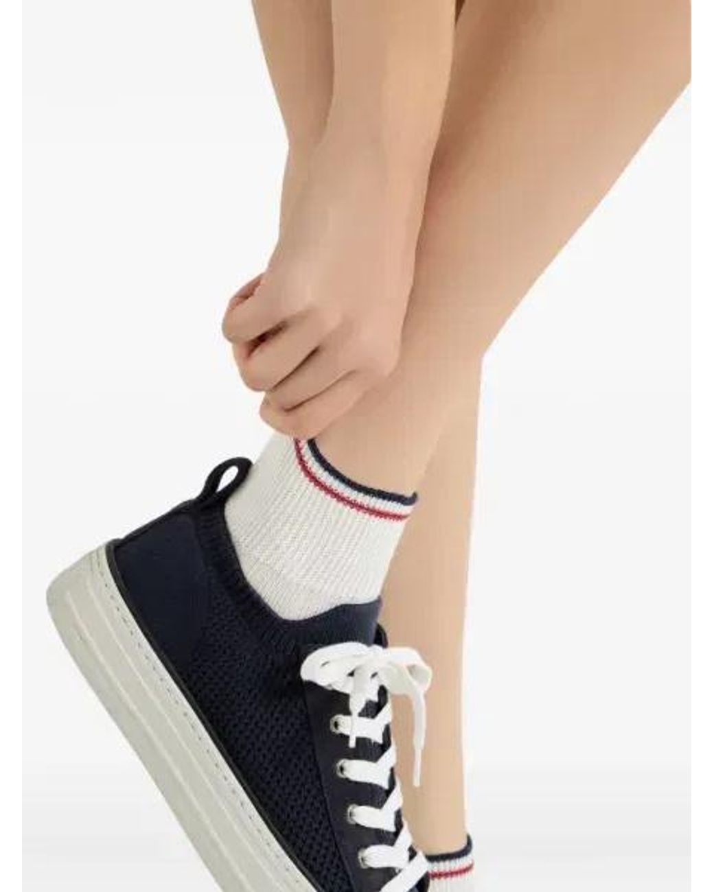 Brunello Cucinelli White Stripes Rib Knit Socks