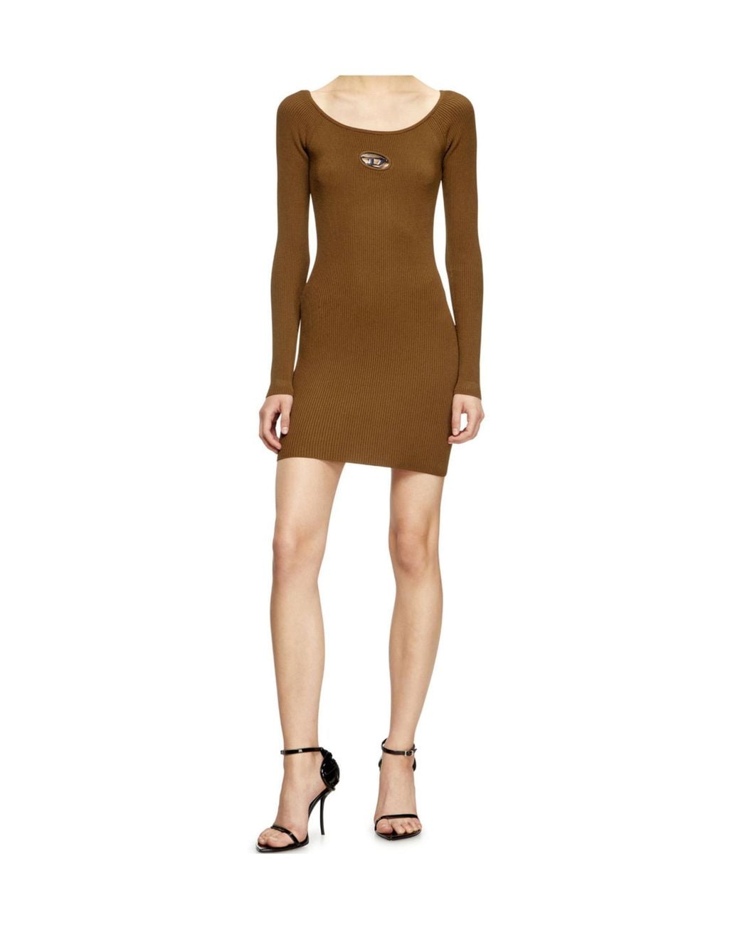 DIESEL Brown M-Vera Off-The-Shoulder Ribbed-Knit Dress
