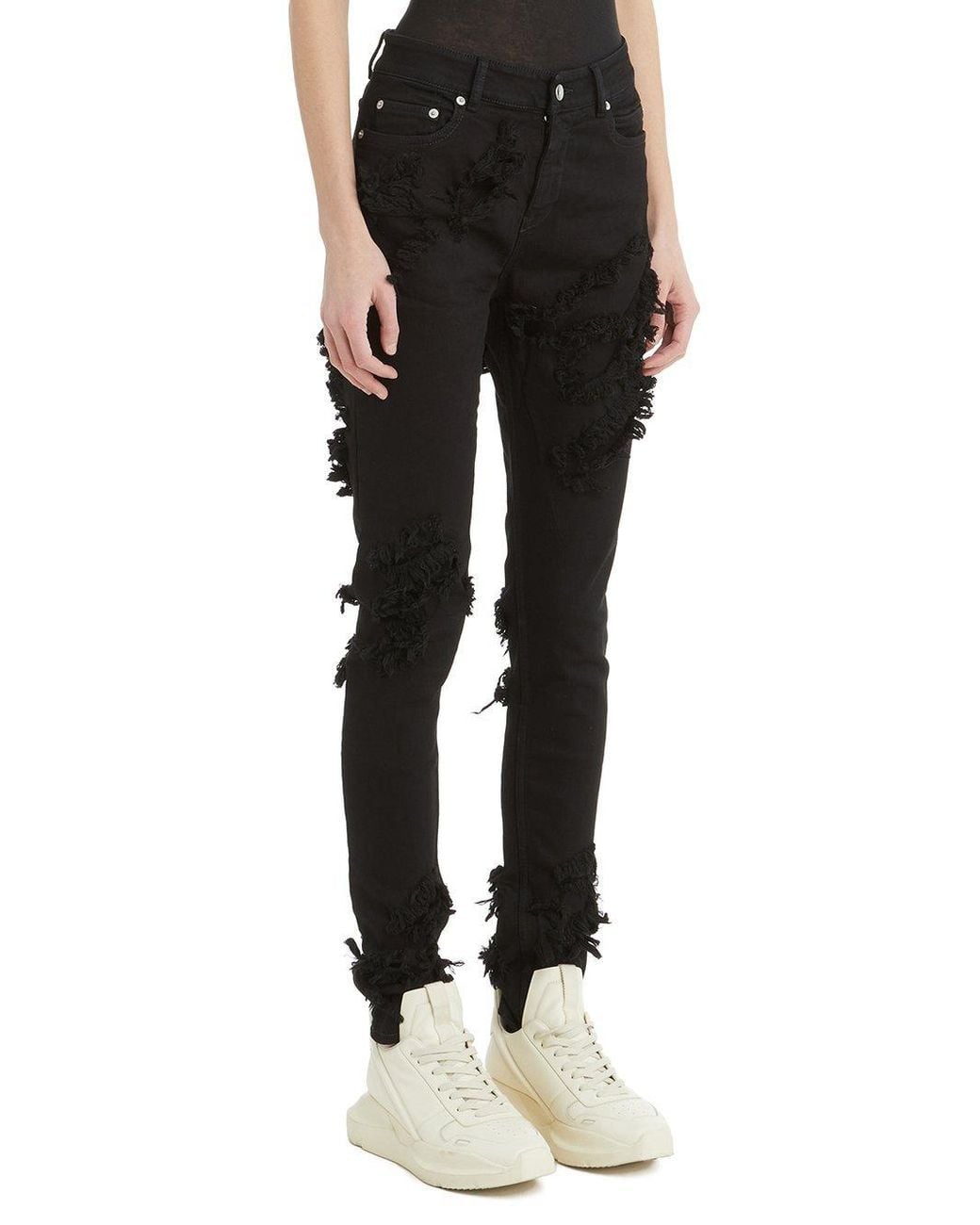Rick Owens Black Distressed-Design Jeans for men