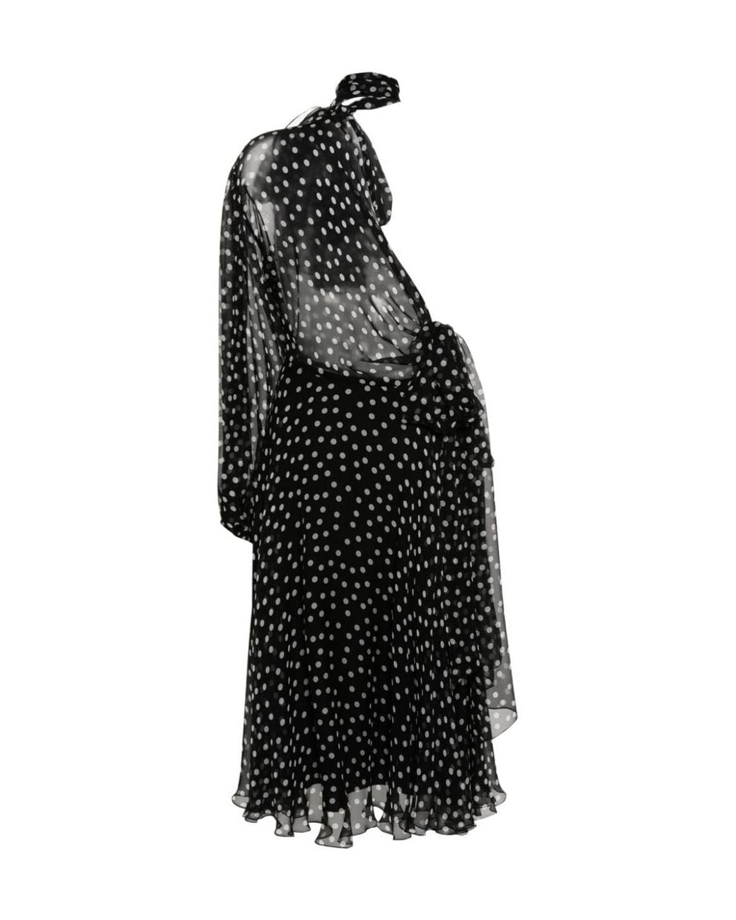 Dolce & Gabbana Black Polka Dot Printed Semi-Sheer Midi Dress