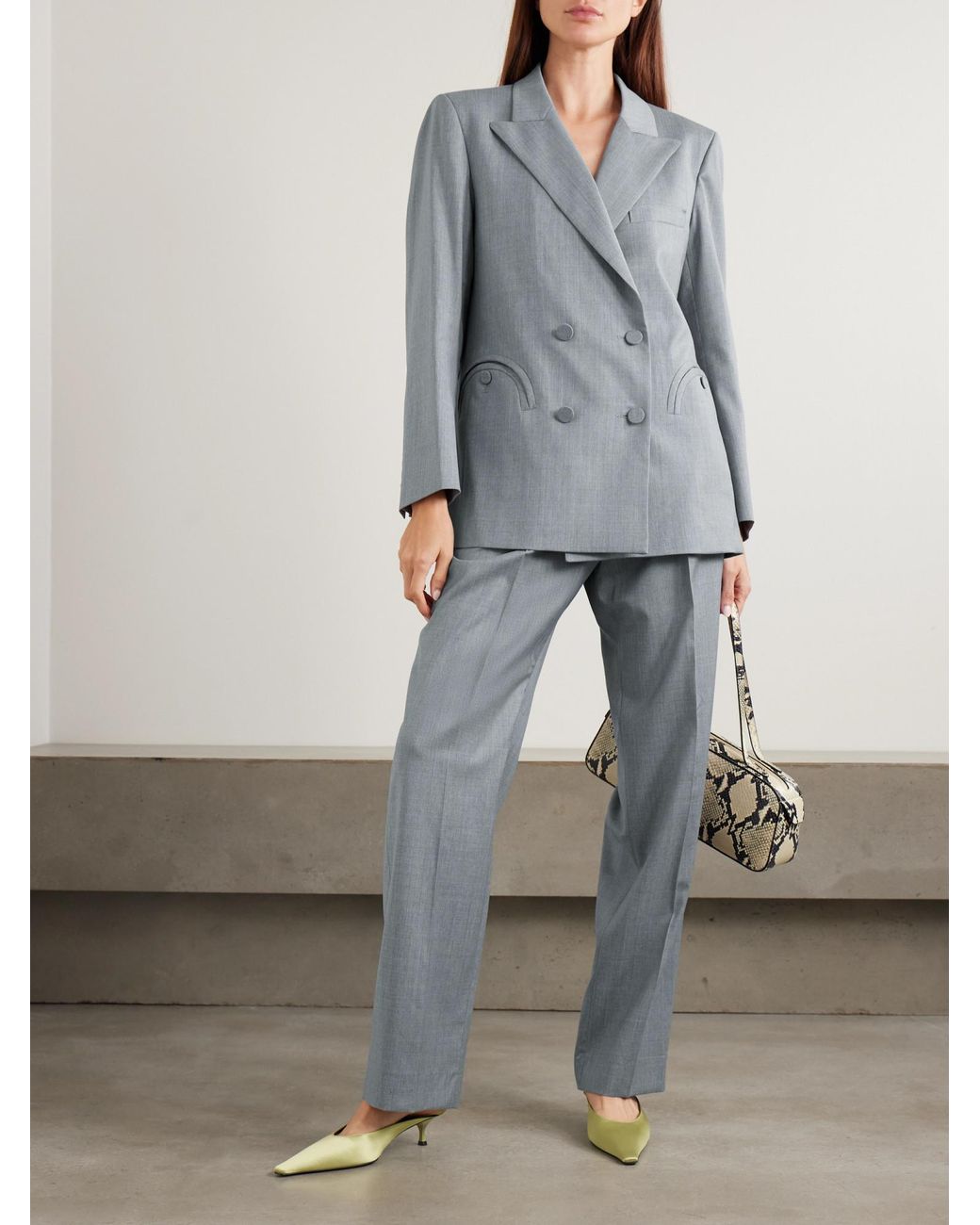 Blazé Milano Blue Pleated Wool-Twill Straight-Leg Pants