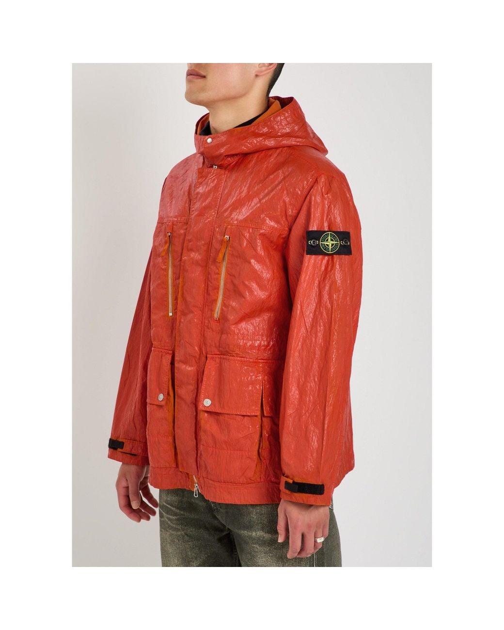 Stone Island Orange Hoodie for men