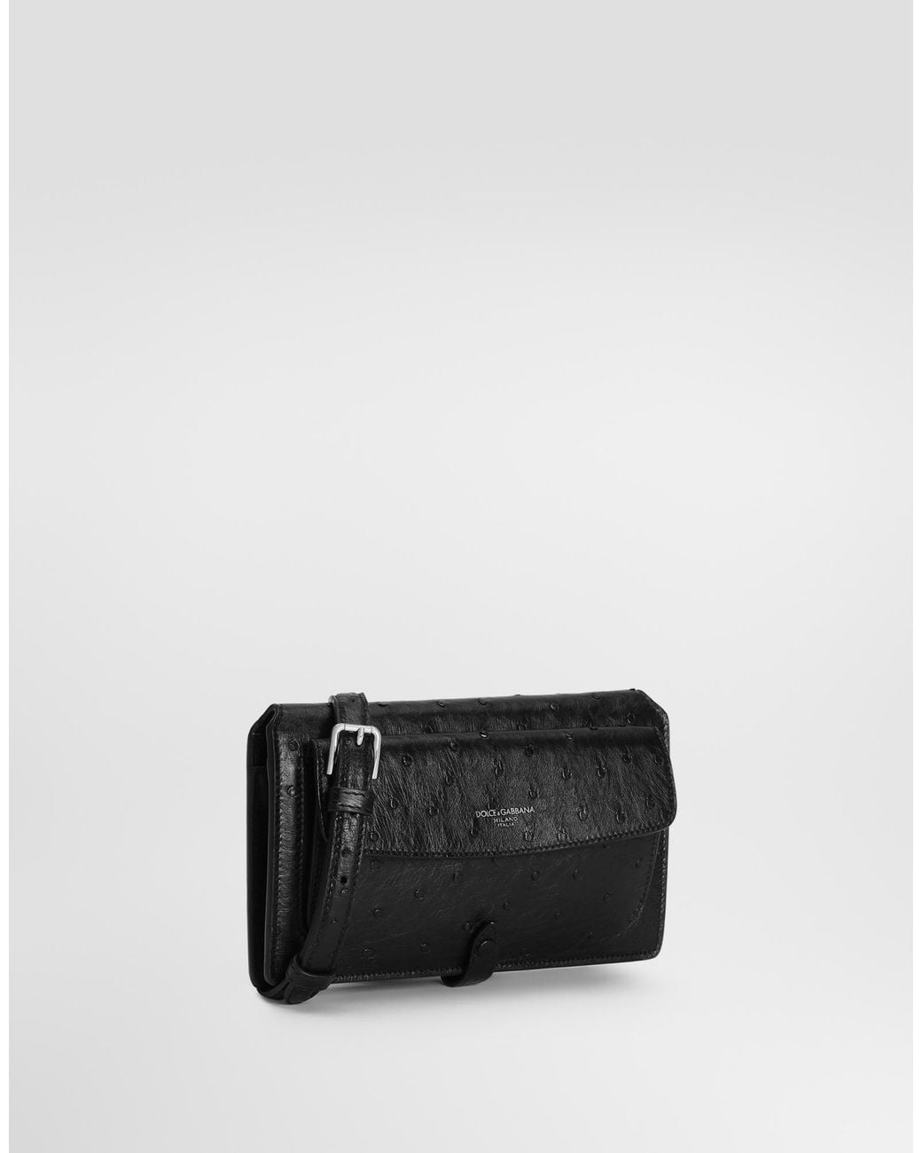 Dolce & Gabbana Black Ostrich Leather Crossbody Minibag for men