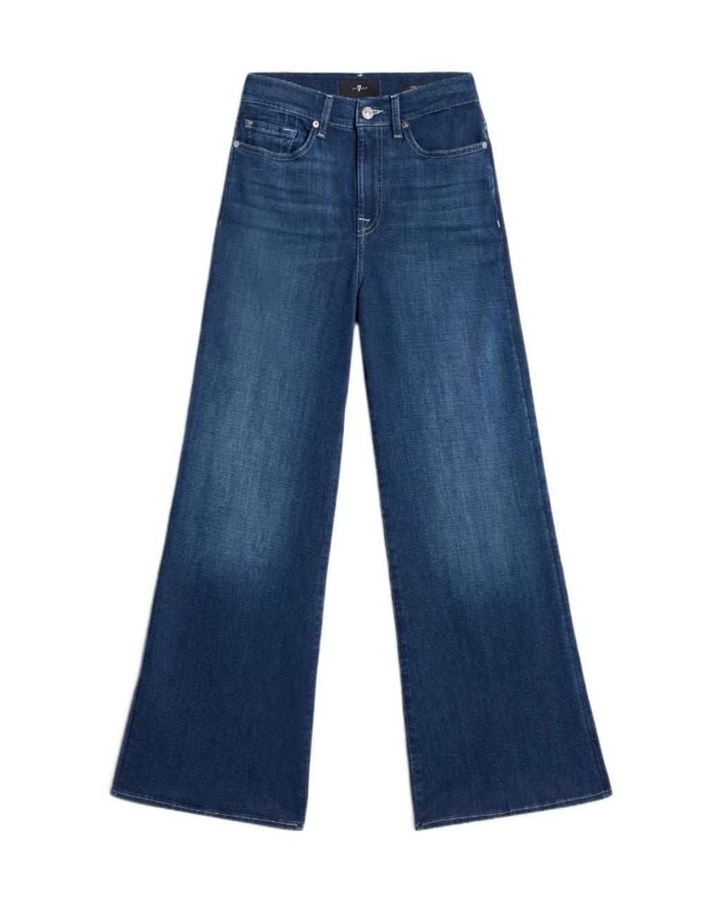 7 For All Mankind Blue High-Rise Wide-Leg Jeans