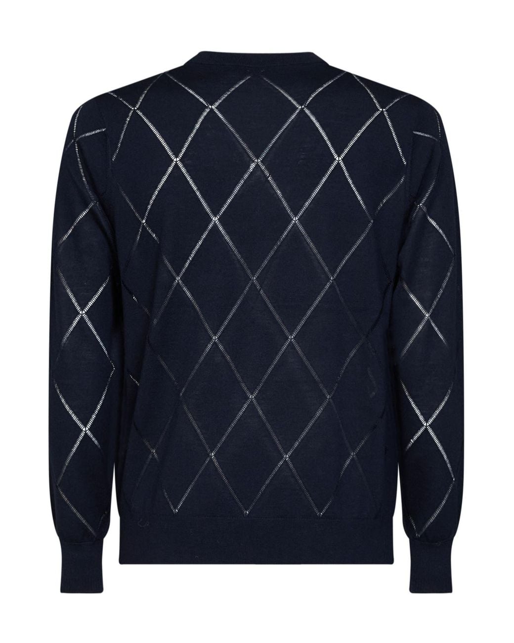 Dries Van Noten Blue Openwork Diamond Knitted Sweater for men