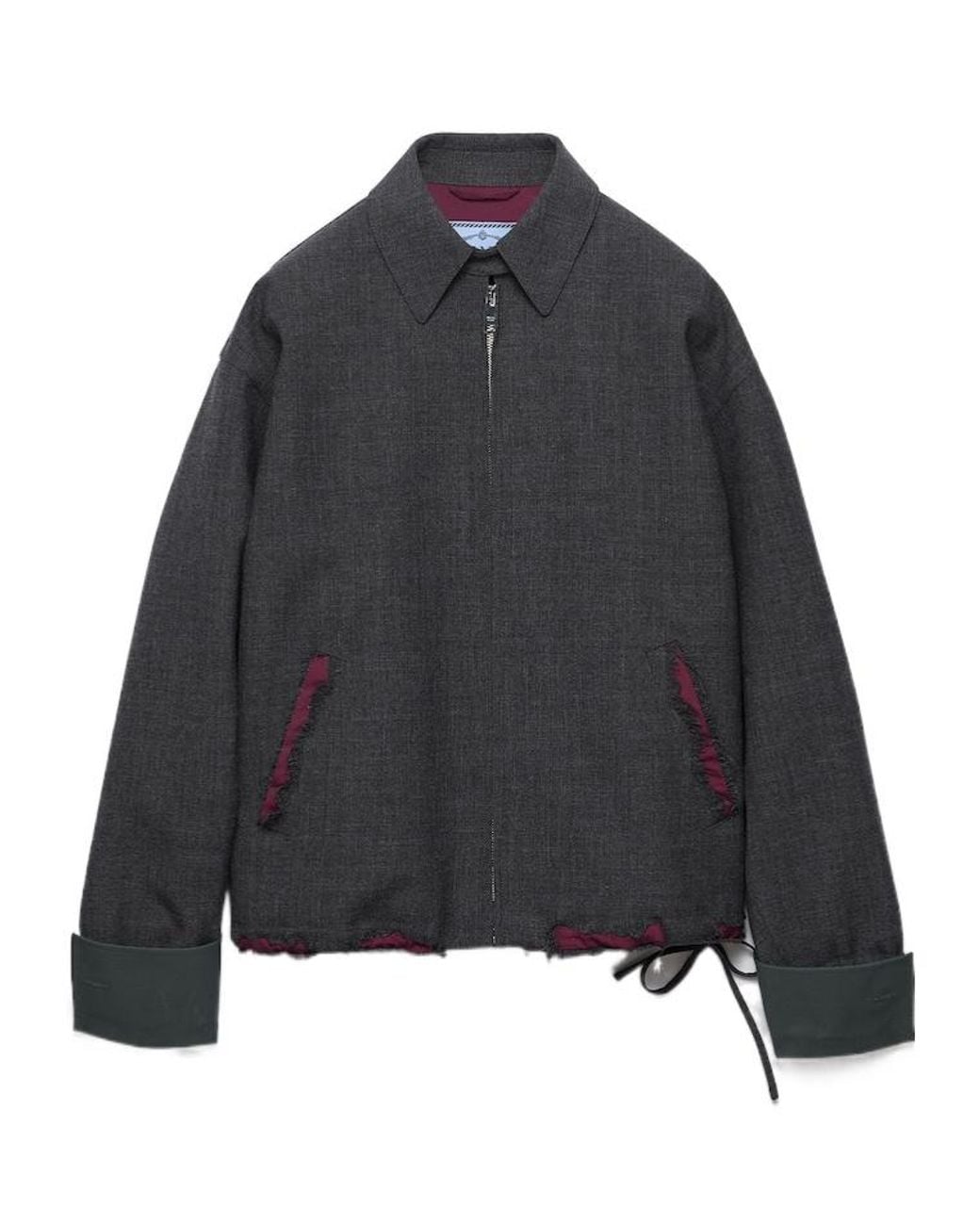 Prada Gray Bonded Devoré Hopsack Blouson Jacket