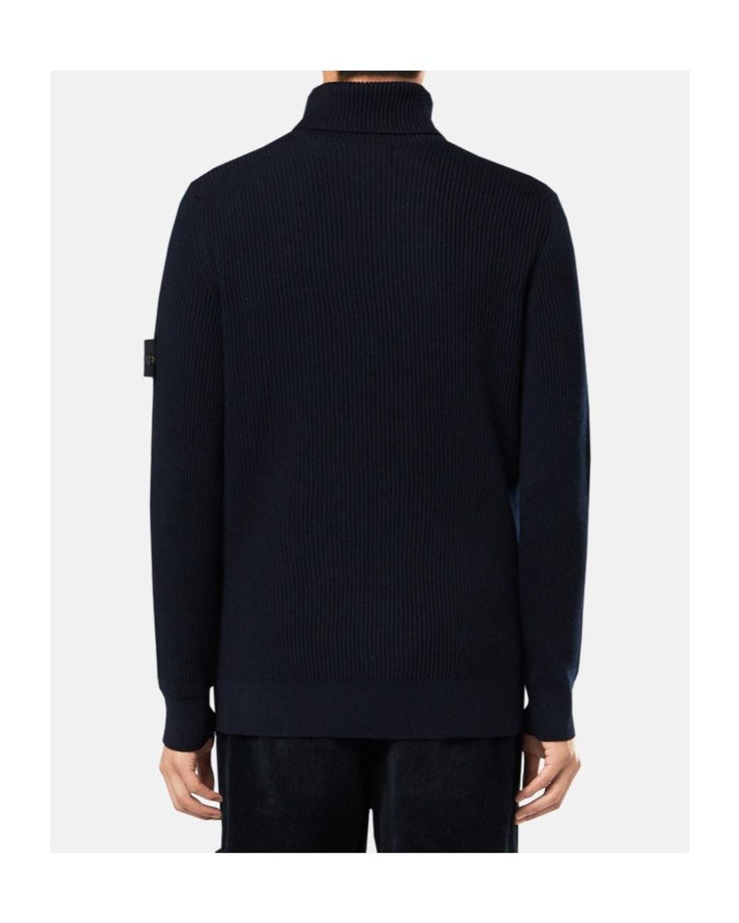 Stone Island Blue T-Neck Compass Logo Ribbed Turtleneck Sweater for men