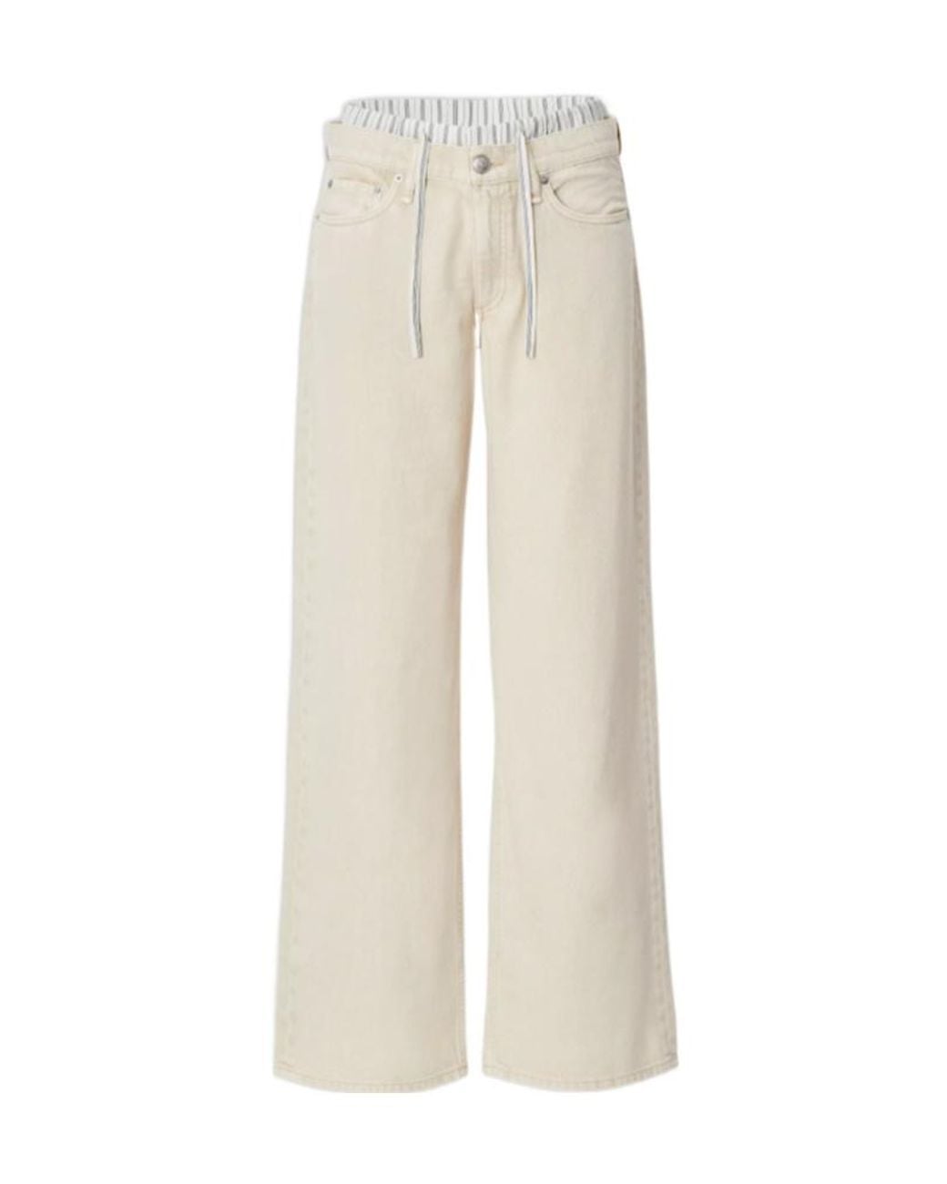 Rag & Bone White Drawstring Waist Straight Jeans