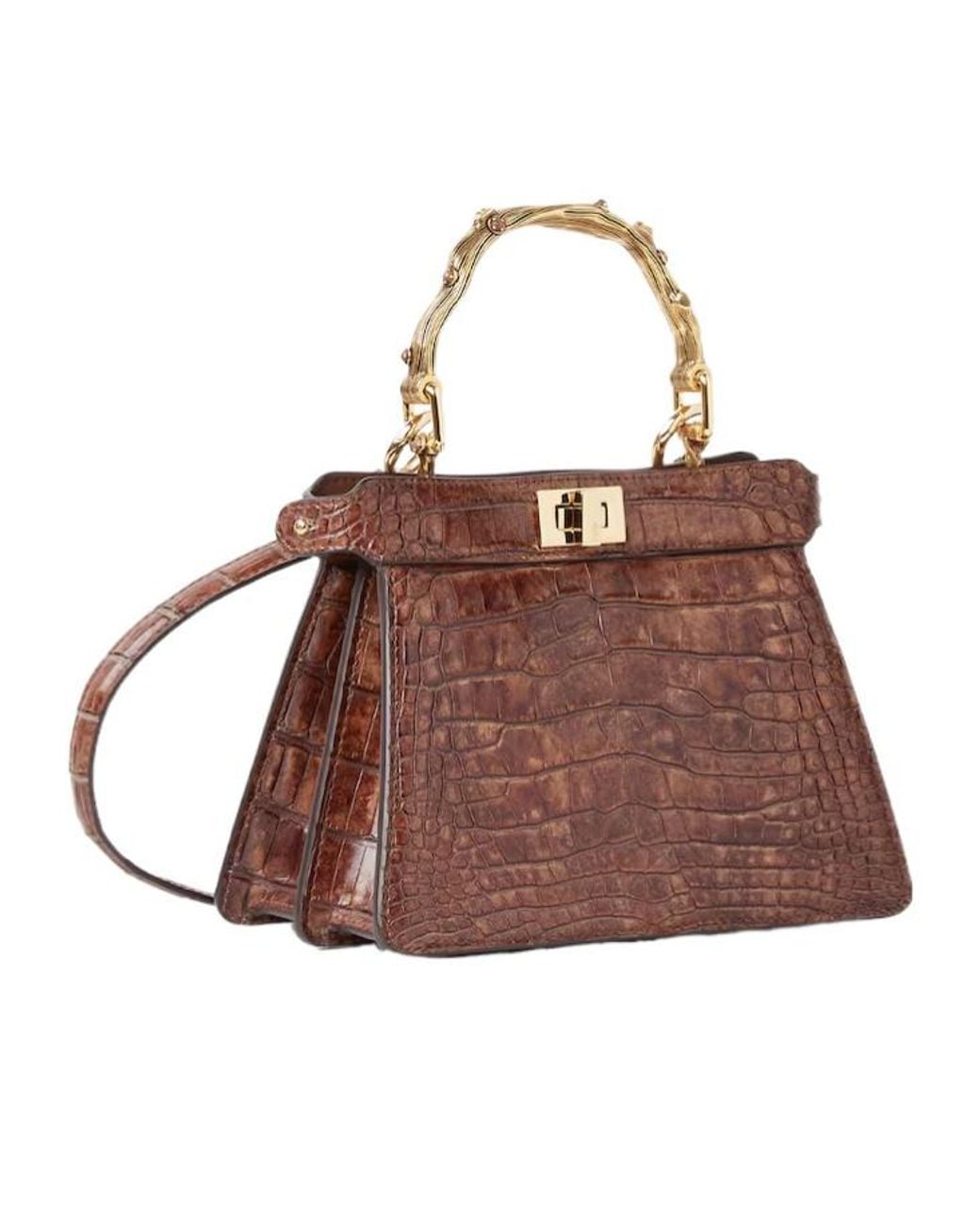 Fendi Brown Light Stonewash Effect Crocodile Leather Bag