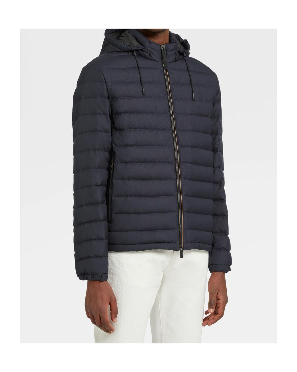 Zegna Blue Hooded Padded Jacket for men