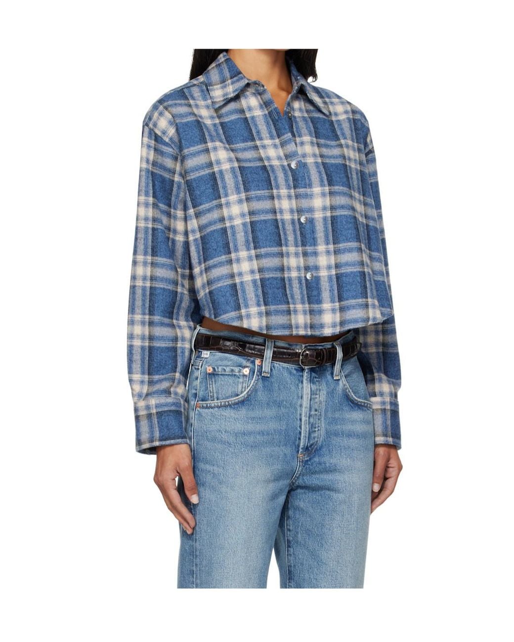 Citizens of Humanity Blue Cropped Plaid Shirt