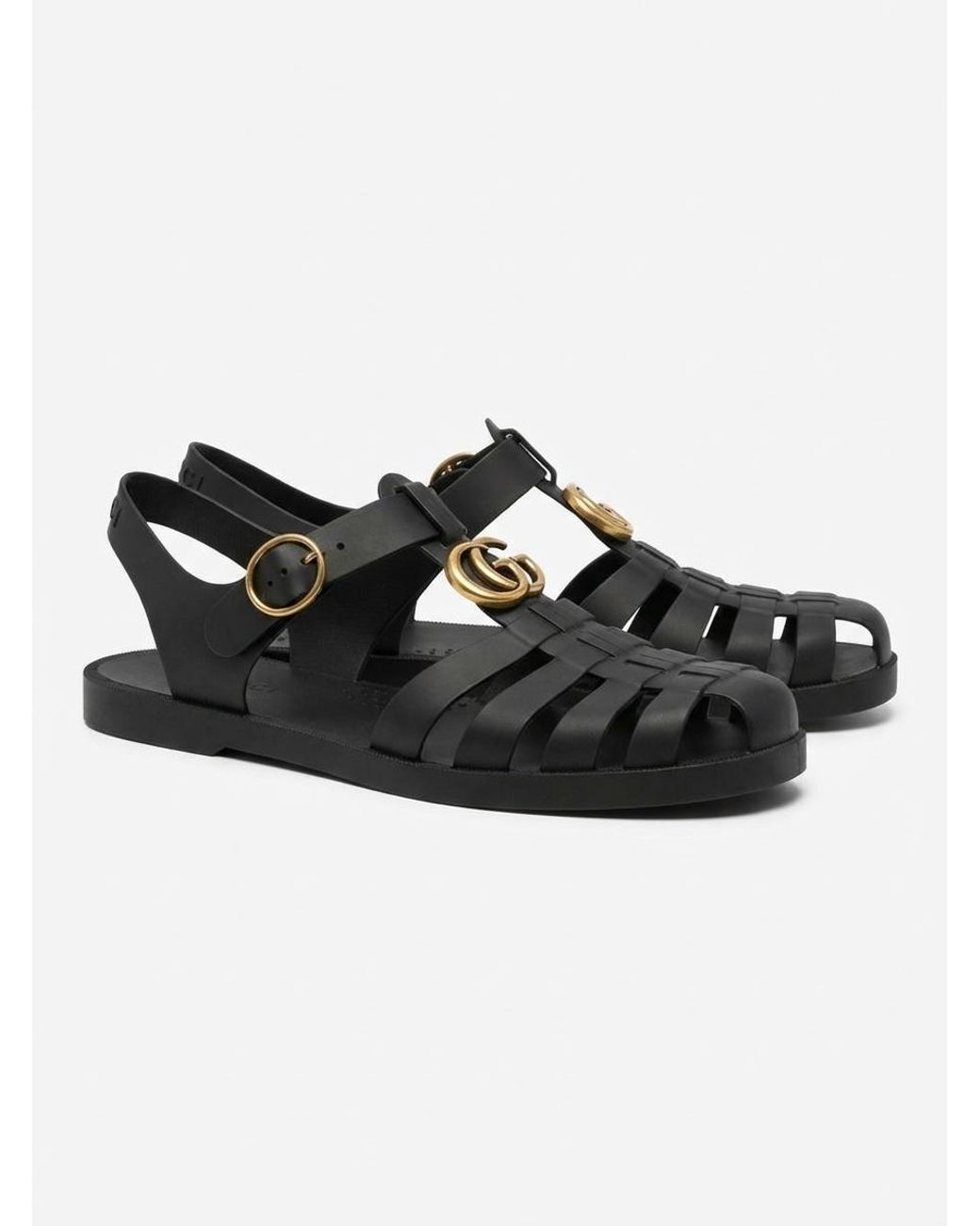 Gucci Gg Logo Plaque Buckle Straps Sandals in Black for Men | Lyst
