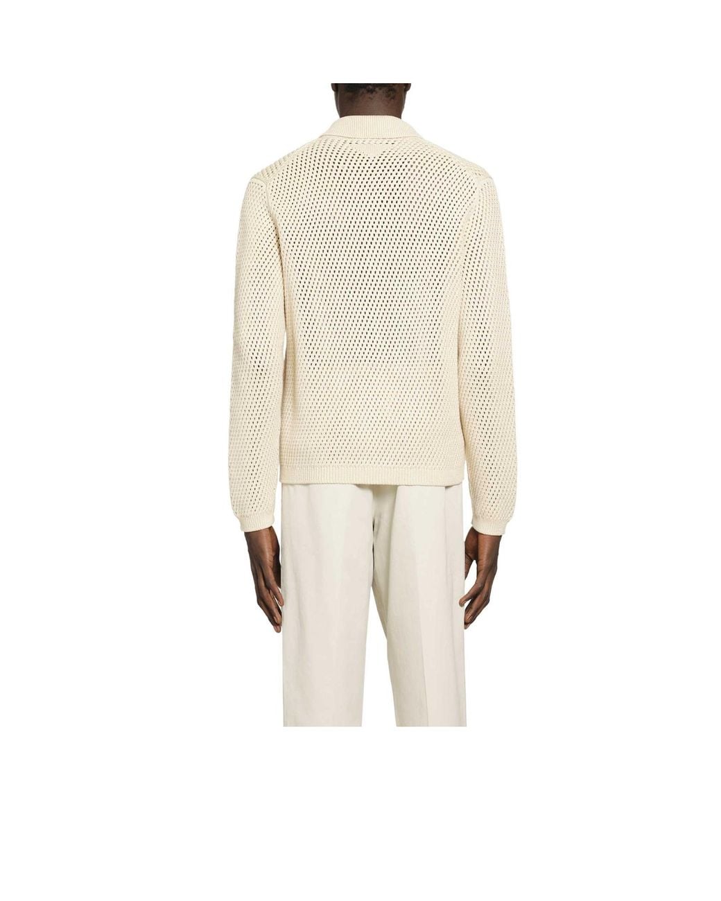 Prada Natural Open-Knit Collared Cardigan for men