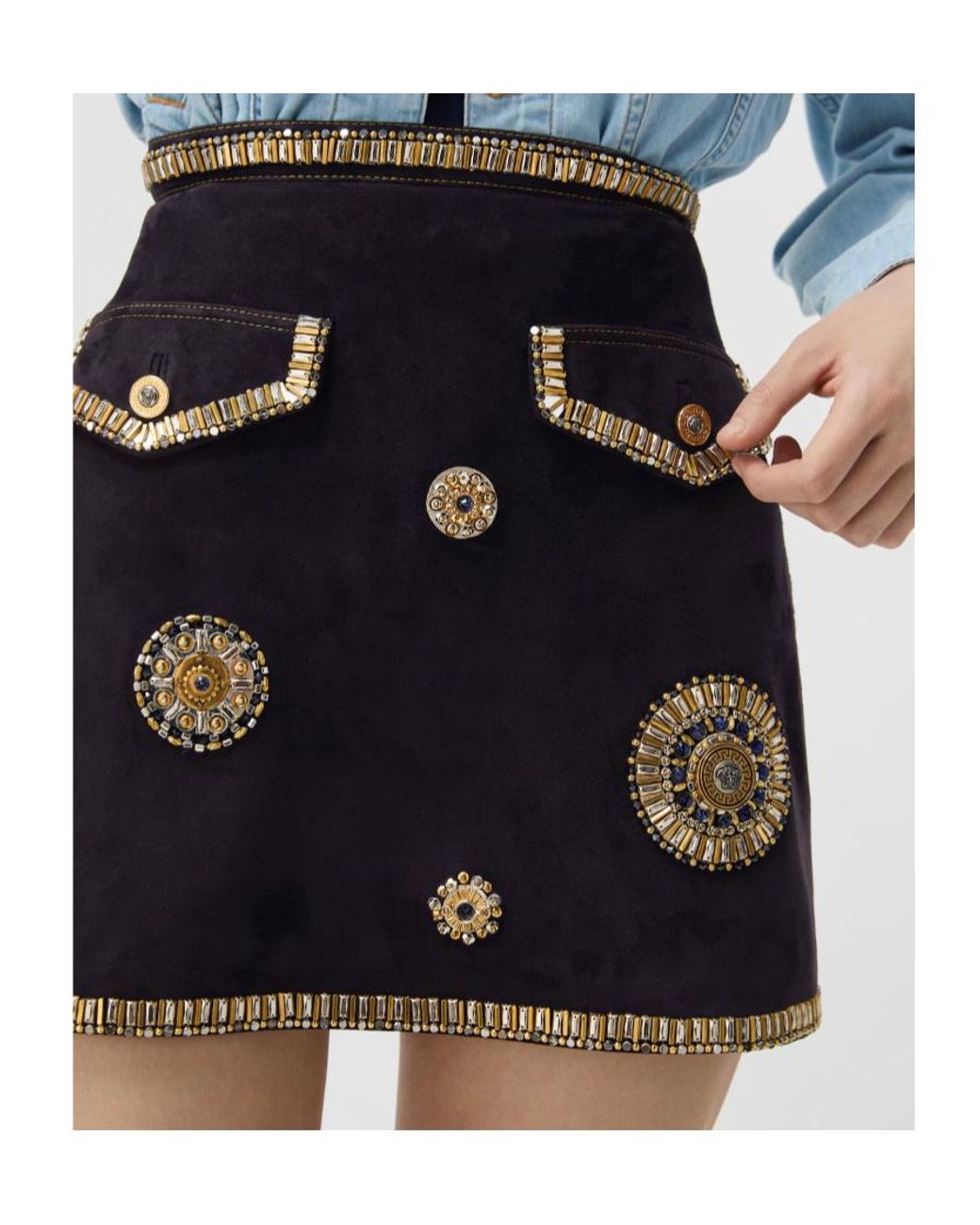 Versace Black Embroidered Mini Skirt