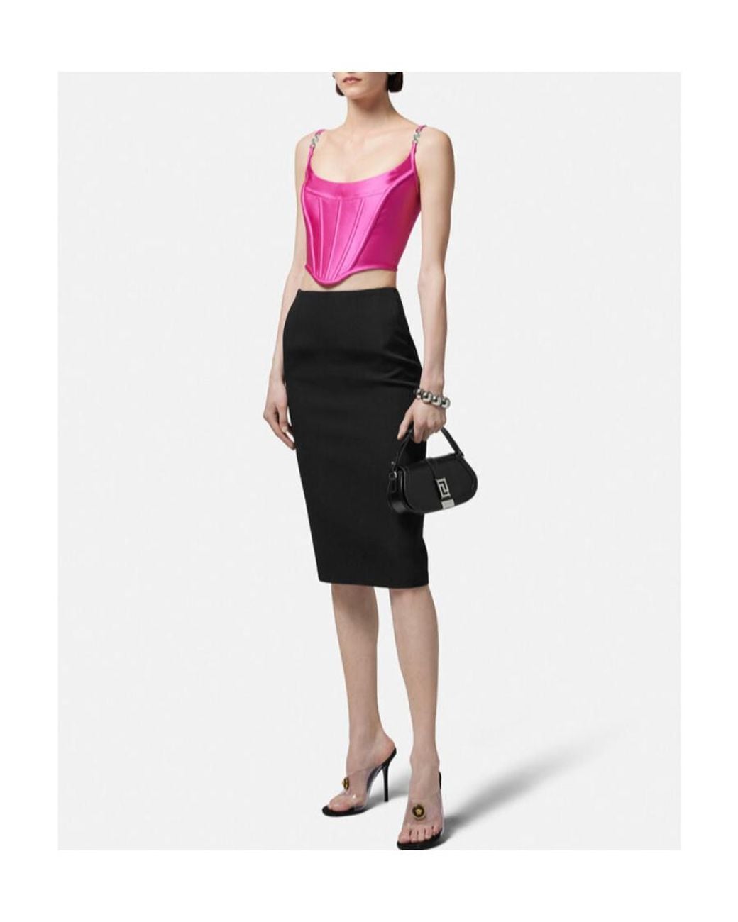 Versace Pink Medusa Motif Squared Neck Corset Top