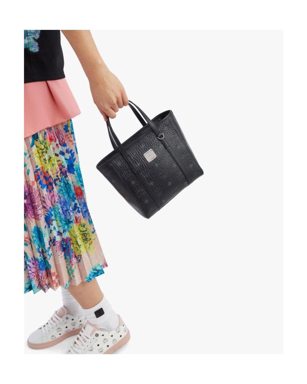 MCM Blue Logo Plaque Small Tote Bag